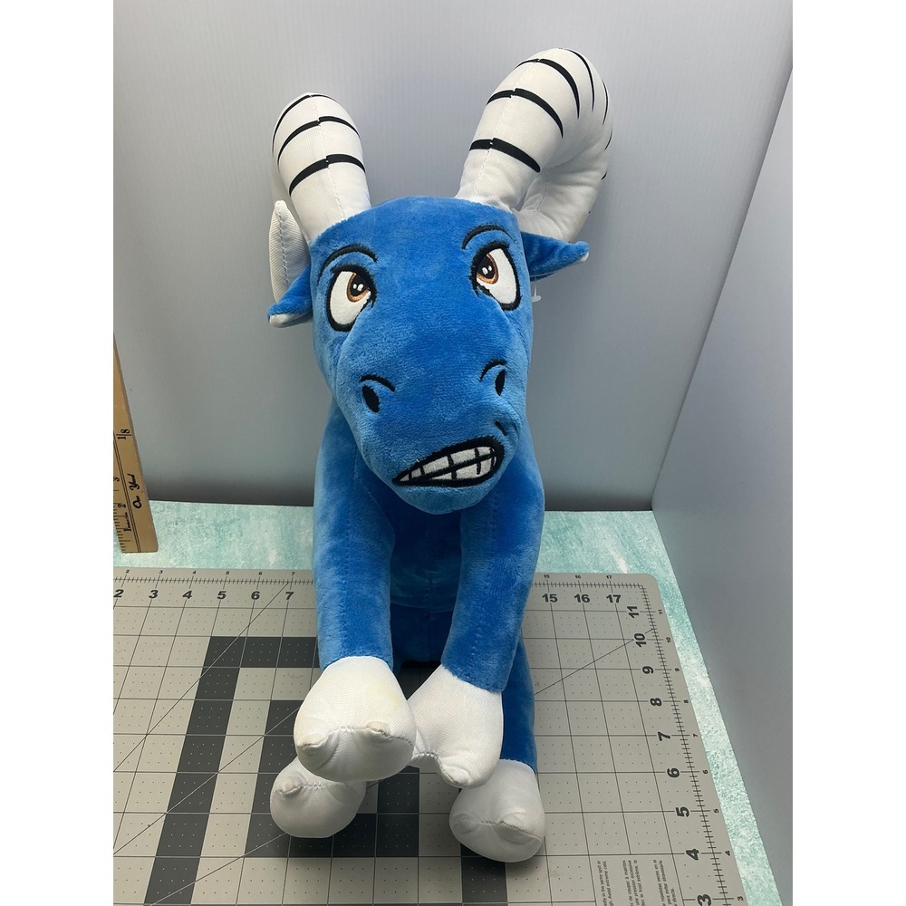 Blue Ram Plush Stuffed Animal Toy Horns Eyes Teeth Cartoon Character